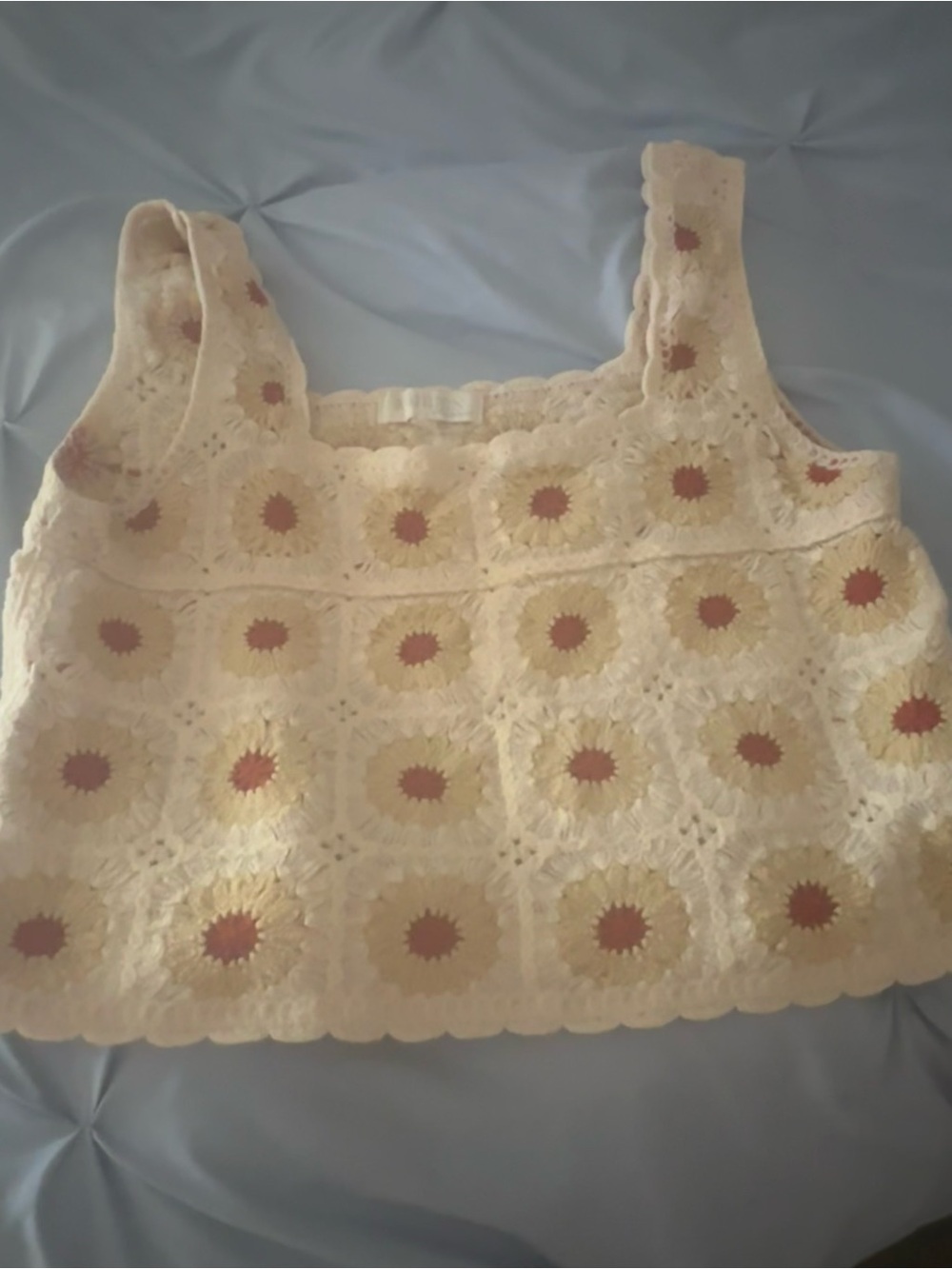 Rebellion Cream Crochet Daisy Crop Top with Rust Centers